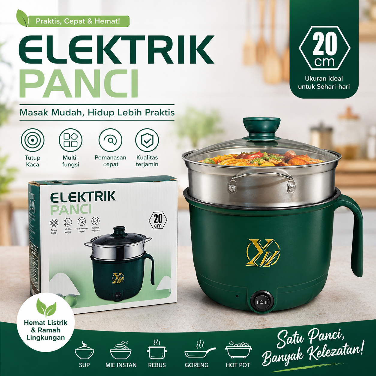 Multicooker Portable Electric Multicooker Cooking Pot With Steamer and Multipurpose 1.8 Liter Electric Cooker Pot Manual electric heating pot Cooker Rice cooker
